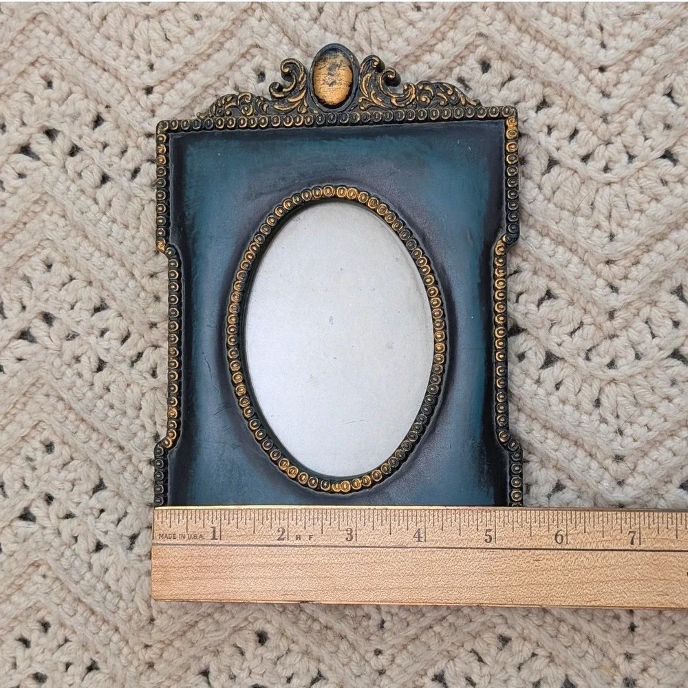 Silvestri Vintage Style Ornate Picture Frame Dark Green Gold Oval 3x5 Tabletop